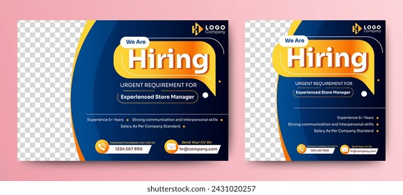 Recruitment advertising template. Recruitment Poster, Job hiring poster, social media, banner, flyer. Digital announcement job vacancies layout