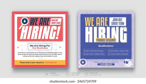 Recruitment advertising template. Recruitment Poster, Job hiring poster, social media, banner.