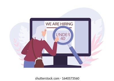 Recruitment ageism concept. Unfairness and employment problem of seniors. Human resources department hire people under 40 only. Isolated vector illustration