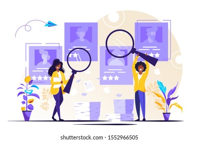 Recruitment ageism vector illustration. Tiny old persons segregation concept. Unfair economical employment problem with seniors career rejection. Human resources avoid work offer to aged society part.