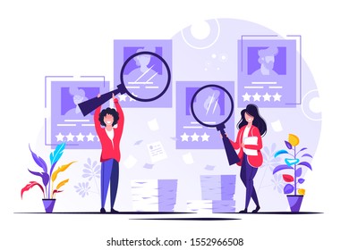 Recruitment ageism vector illustration. Tiny old persons segregation concept. Unfair economical employment problem with seniors career rejection. Human resources avoid work offer to aged society part.