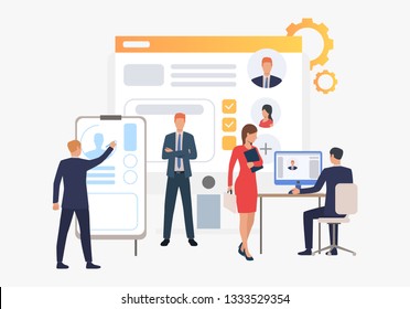Recruitment agency, applicants and job interview. Personnel, hr, employment concept, presentation slide template. Can be used for topics like business, recruitment, human resources