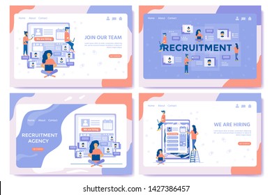 Recruitment agency, concep, characters for social media, documents, employee hiring, web banner, infographics, landing page. Illustration for recruiting, recruit resources, choice, research. Vector