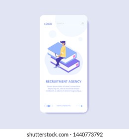 Recruitment agency, concept with characters for  documents, employee hiring, web banner, infographics, landing page. Illustration for recruiting, recruit resources, layout, research. Vector