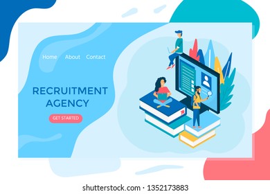 Recruitment agency concept with characters for social media, documents, employee hiring, web banner, infographic, landing page. Illustration for recruiting, recruit resources, choice, research. Vector
