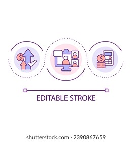 Recruitment agency cost loop concept icon. Expensive service. Video call. Remote interview. Budgeting abstract idea thin line illustration. Isolated outline drawing. Editable stroke
