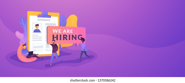 Recruitment agency, human resources service, recruitment network concept.Vector banner template for social media with text copy space and infographic concept illustration.