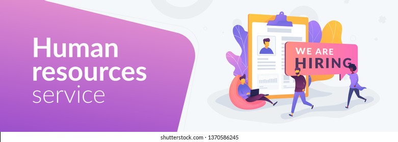 Recruitment agency, human resources service, recruitment network concept.Vector banner template for social media with text copy space and infographic concept illustration.