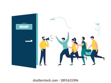 Recruitment Recruitment Agency, Job Seekers, Job Applicants, Vacancy Announcement, Crowd Of Running People, Vector Illustration