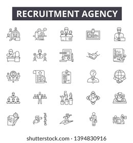Recruitment agency line icon signs. Linear vector outline illustration set concept.