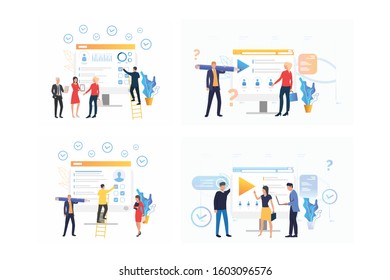 Recruitment agency set. Agents analyzing candidates resume, selecting employees for job. Flat vector illustrations. Business, career concept for banner, website design or landing web page