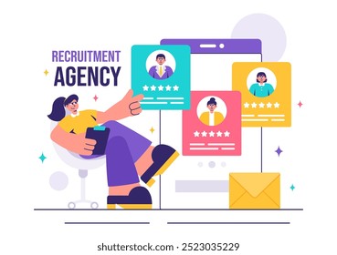 Recruitment Agency Vector Illustration featuring Managers Selecting Candidates Employee for Various Job Positions or Other Organizations