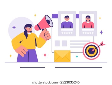 Recruitment Agency Vector Illustration featuring Managers Selecting Candidates Employee for Various Job Positions or Other Organizations