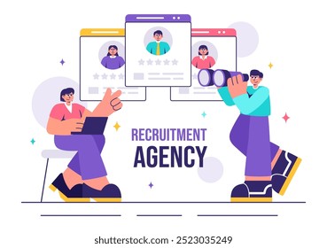 Recruitment Agency Vector Illustration featuring Managers Selecting Candidates Employee for Various Job Positions or Other Organizations