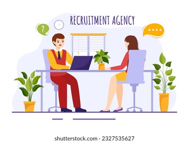 Recruitment Agency Vector Illustration with Managers Searching Candidate for Job Position in Flat Cartoon Hand Drawn Background Templates