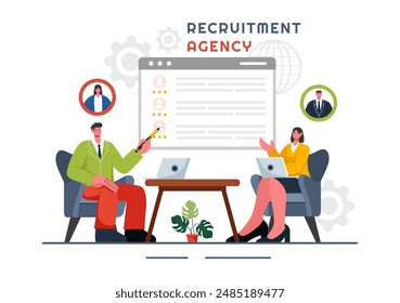 Recruitment Agency Vector Illustration with Managers Selecting Candidates for Job Positions in a Flat Style Cartoon Background