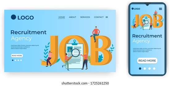 Recruitment Agency.Template for the user interface of the website's home page.Landing page template.The adaptive design of the smartphone.vector illustration.