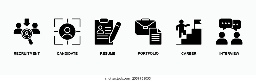Recruitment banner web icon vector illustration concept with icon of Recruitment, candidate, resume, portfolio, career, interview