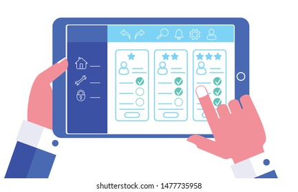 Recruitment by personal data. Vector image, flat design, white background.