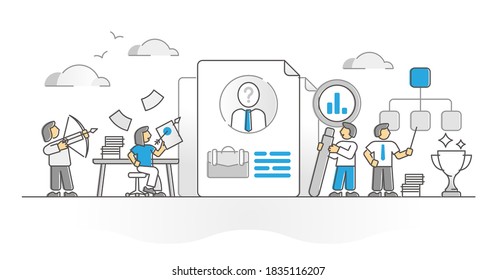 Contratación de candidatos para la contratación de vacantes y concepto de esquema monocolor de selección. Búsqueda de empleo profesional de recursos humanos con ilustraciones vectoriales de evaluación del CV de mano de obra. Cacería corporativa.