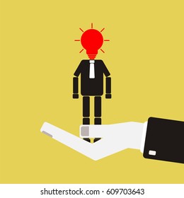 Recruitment concept. Agent hand is holding the worker.