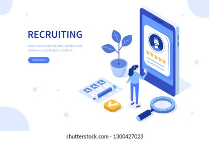 Recruitment concept banner template. Can use for web banner, infographics, hero images. Flat isometric vector illustration isolated on white background.