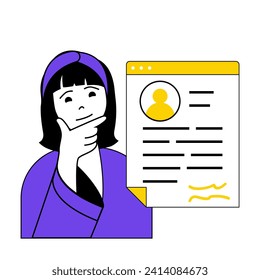 Recruitment concept with cartoon people in flat design for web. Woman selecting new cv applicants, choosing employees to hiring. Vector illustration for social media banner, marketing material.
