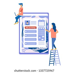 Recruitment concept with characters for social media, documents, employee hiring, web banner, infographics, landing page. Illustration for recruiting, recruit resources, choice, research. Vector