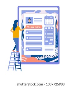 Recruitment concept with characters for social media, documents, employee hiring, web banner, infographics, landing page. Illustration for recruiting, recruit resources, choice, research. Vector