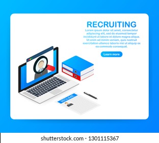 Recruitment concept. Hire workers, choice employers search team for job. Resume icon.  Vector stock illustration.