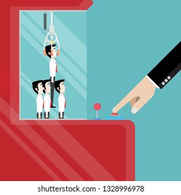 Recruitment concept. Human resources concept. Recruitment claw conveyor personal. Office business concept. Claw crane machine employee picker. Manager of company the staff selection. Vector flat