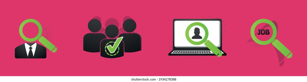 Recruitment Concept Icon Set - Vector Illustrations Isolated On Pink Background