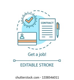 Recruitment Concept Icon. Staffing Idea Thin Line Illustration. Get Job Vector Isolated Outline Drawing. Human Resource Management. Employee Hiring, Contract Signing, Recruiting.  Editable Stroke