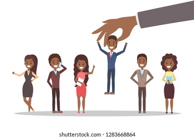 Recruitment concept. Idea of choosing a candidate to hire. Human resources management. Flat vector illustration