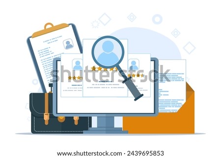 recruitment concept for job candidate list, Employment, Job search, Recruitment, Human resource management for website banner, landing page, infographic, mobile app. flat vector illustration.