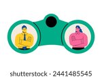 Recruitment concept. Look through binoculars to find employee people. Flat vector illustration isolated on white background

