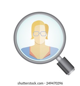 recruitment concept, magnifier glass zoom in a woman