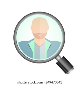 recruitment concept, magnifier glass zoom in a man