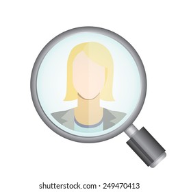 recruitment concept, magnifier glass zoom in a woman