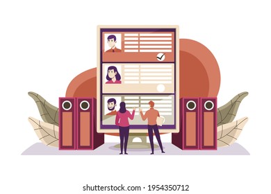 Recruitment concept. Search, choice of worker for company. Check professional experience candidate job vacancy. Personnel work. Headhunter employer. Hire or select employee. Vector illustration.
