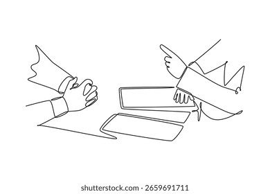 Concepto de contratación. Diseño de dibujo de línea única. Ilustración gráfica de Vector