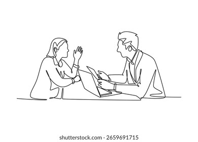 Concepto de contratación. Diseño de dibujo de línea única. Ilustración gráfica de Vector