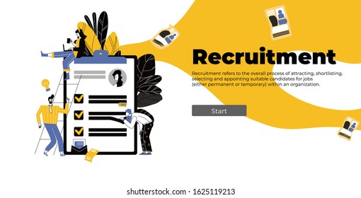 Recruitment Concept for web page, banner, presentation, social media, documents, cards, posters. Flat style Vector cartoon illustration