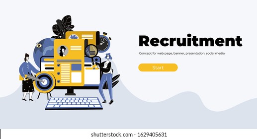Recruitment Concept for web page, banner, presentation, social media, documents, cards, posters. Flat style Vector cartoon illustration