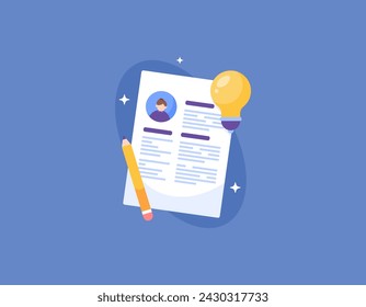 Recruitment Concepts and Job Vacancies. tips or guides for making and compiling a CV. illustrations of curriculum vitae or resume, pencils, and light bulbs. illustration concept design. graphic