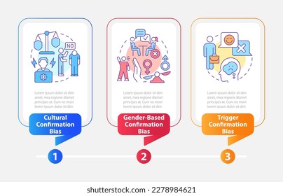 Recruitment confirmation bias rectangle infographic template. Data visualization with 3 steps. Editable timeline info chart. Workflow layout with line icons. Myriad Pro-Bold, Regular fonts used