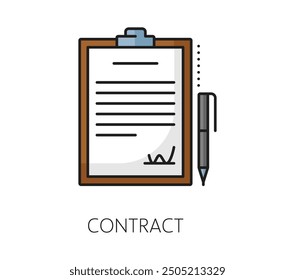 Recruitment contract, business career search color line icon. Business head hunter line pictogram, human resources, employment and recruitment line vector icon with signed contract document and pen