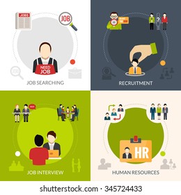 Recruitment design concept set with job searching and human resources isolated vector illustration