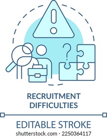 Recruitment difficulties turquoise concept icon. Treasury management trend abstract idea thin line illustration. Isolated outline drawing. Editable stroke. Arial, Myriad Pro-Bold fonts used