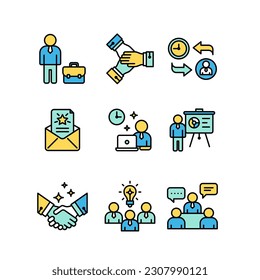 Recruitment and employee icon sheets design. HR human resources colored line style icon set